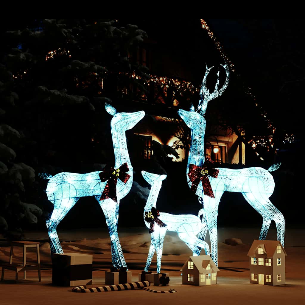 Kerstversiering rendierfamilie 201 LED's wit en zilverkleurig – afbeelding 1