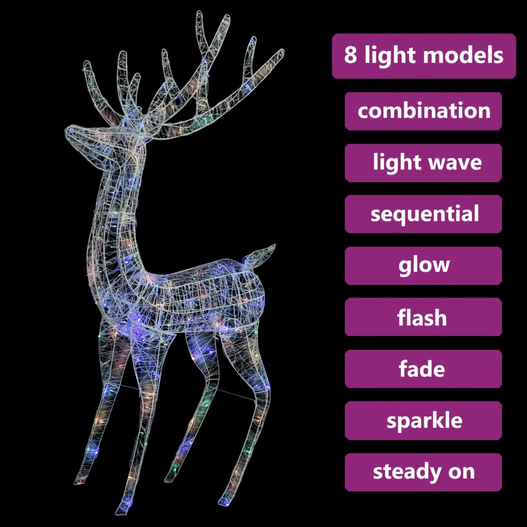 Kerstdecoratie rendier 250 LED's meerkleurig 180 cm acryl – afbeelding 6