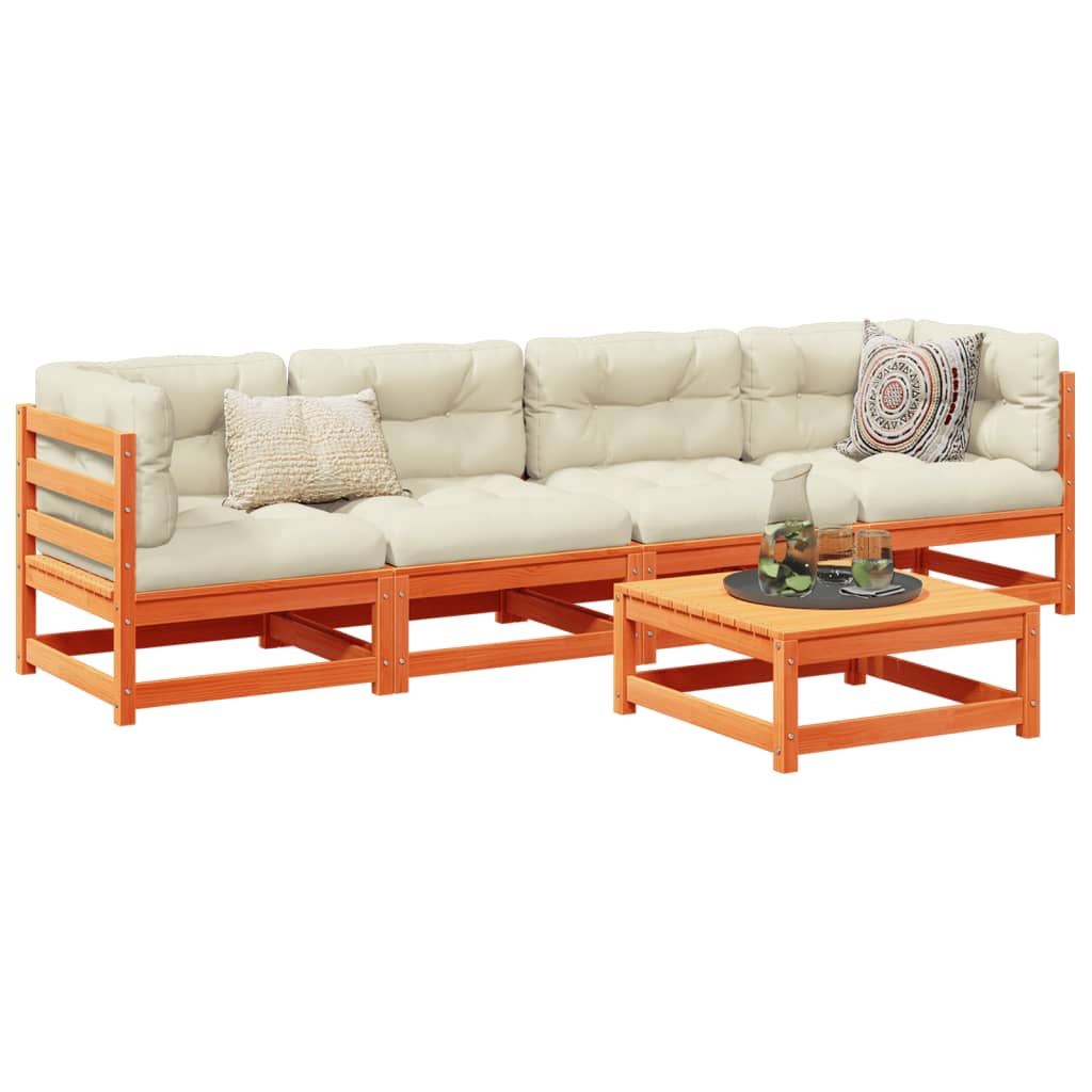 5-delige Loungeset massief grenenhout wasbruin – afbeelding 1