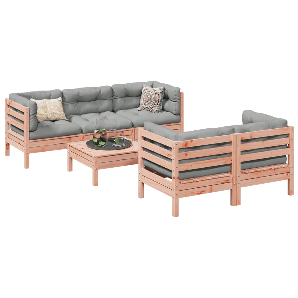 6-delige Loungeset met kussens massief douglas vurenhout – afbeelding 1