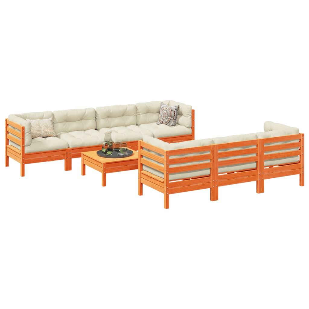 8-delige Loungeset met kussens massief grenenhout wasbruin – afbeelding 1