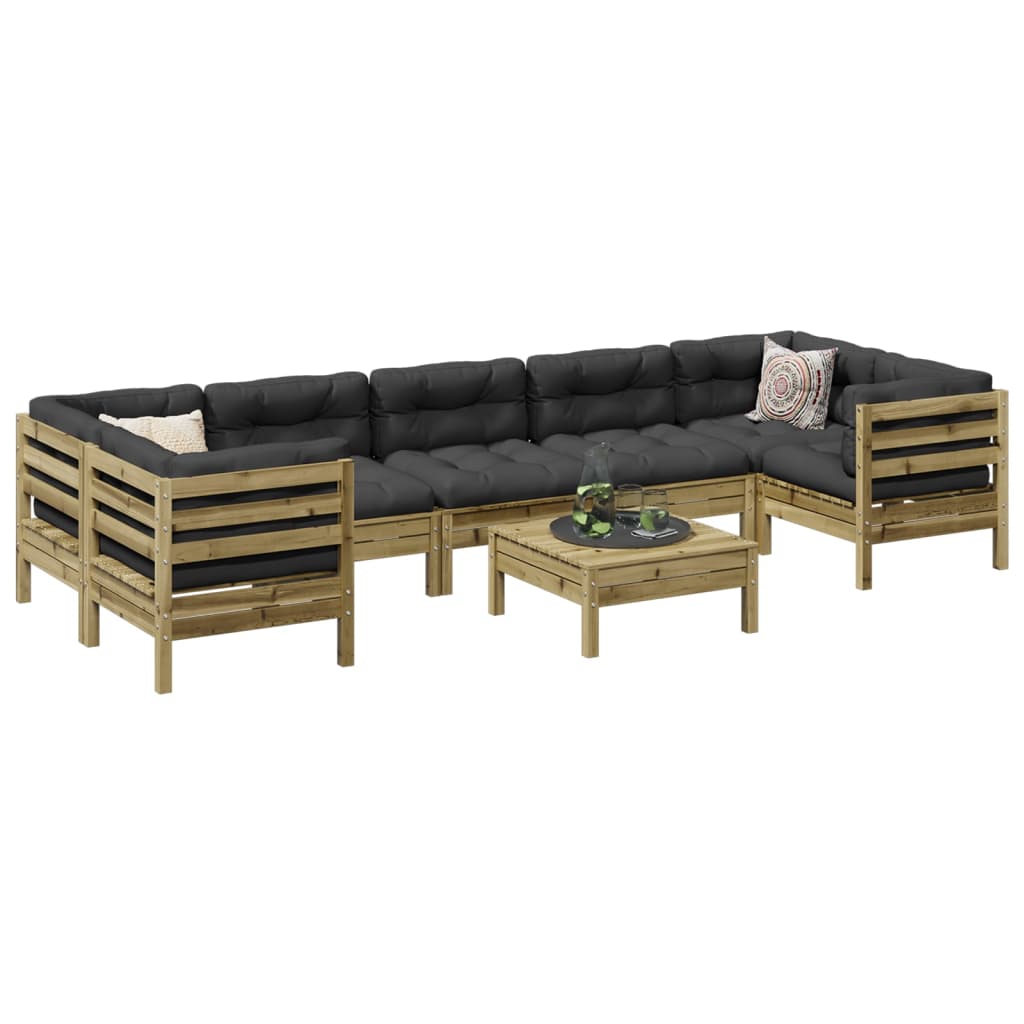8-delige Loungeset met kussens geïmpregneerd grenenhout – afbeelding 1
