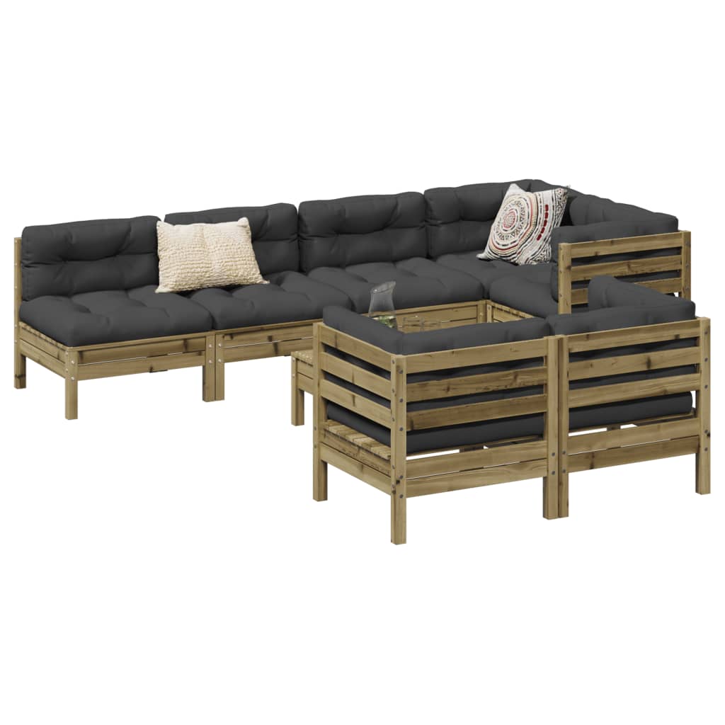 8-delige Loungeset met kussens geïmpregneerd grenenhout – afbeelding 1