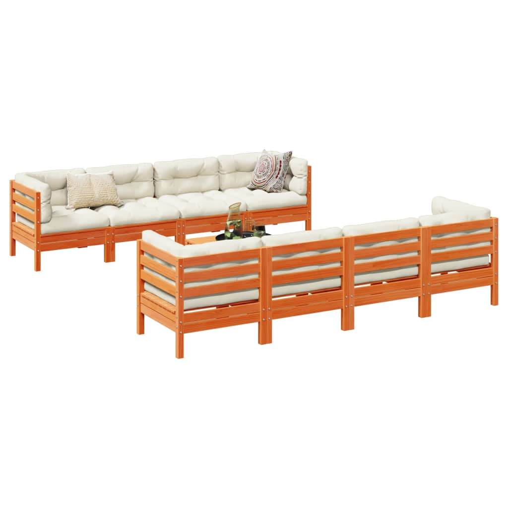 9-delige Loungeset met kussens massief grenenhout wasbruin – afbeelding 1