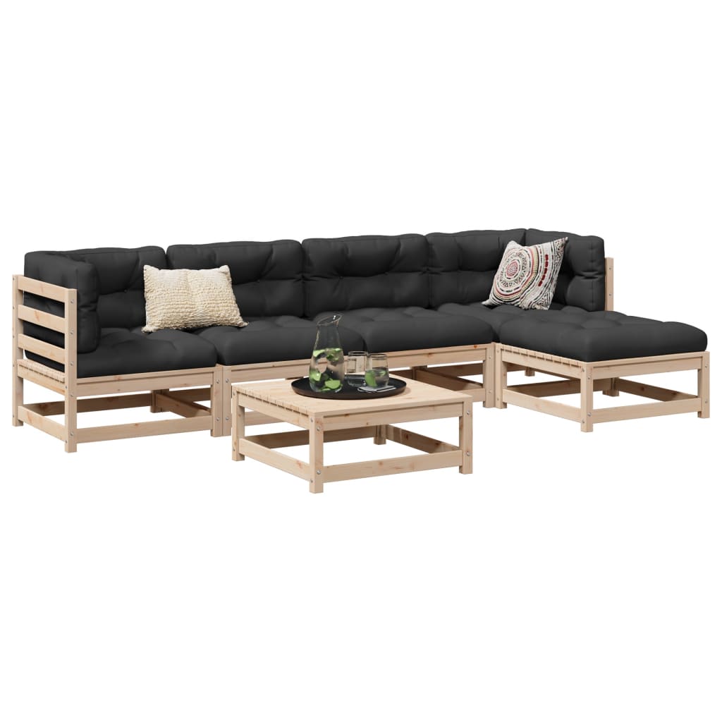 6-delige Loungeset met kussens massief grenenhout