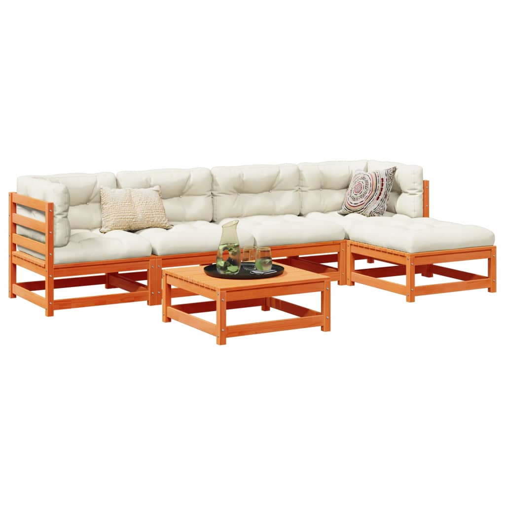 6-delige Loungeset met kussens massief grenenhout wasbruin – afbeelding 1