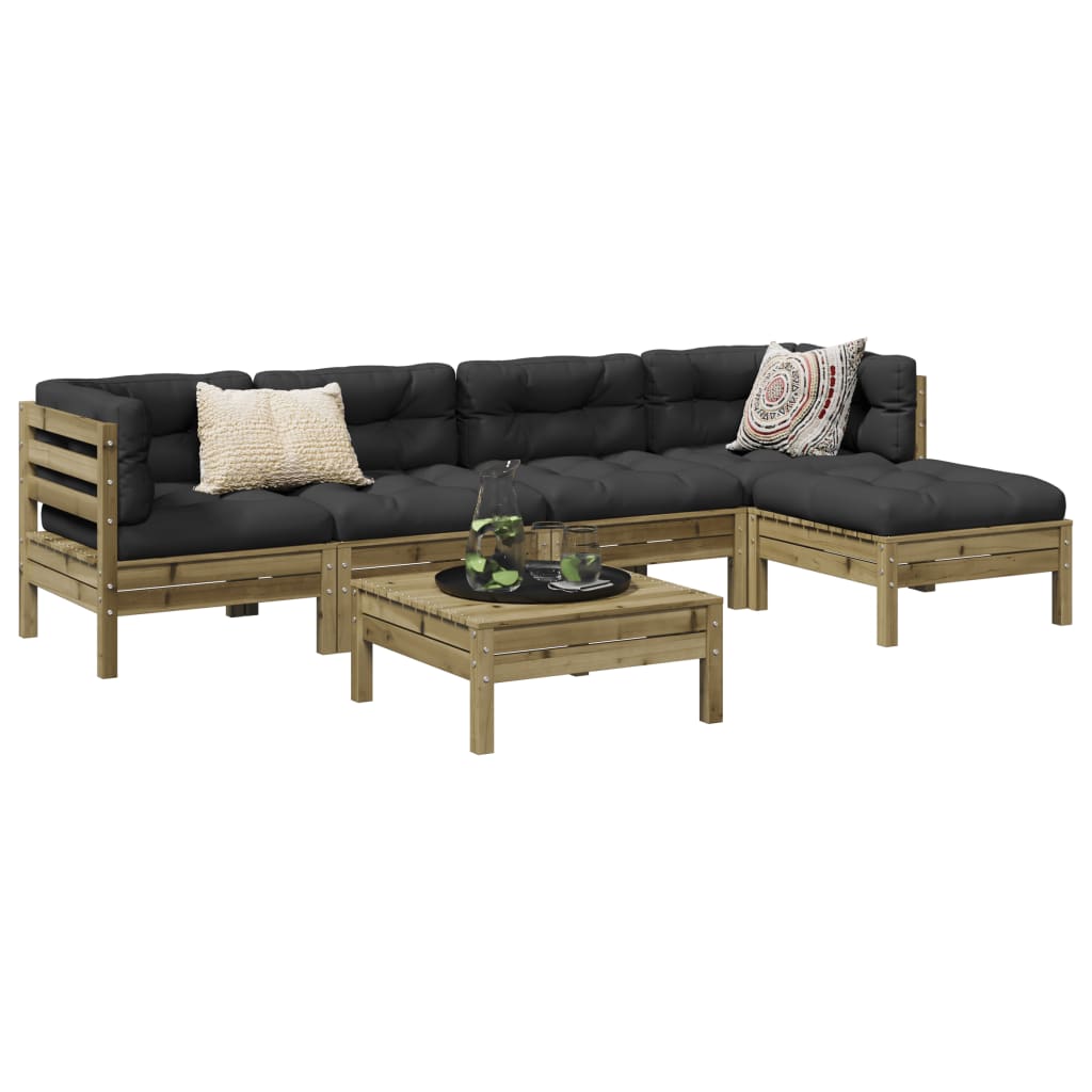 6-delige Loungeset met kussens geïmpregneerd grenenhout – afbeelding 1