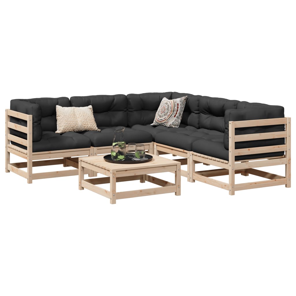 6-delige Loungeset met kussens massief grenenhout