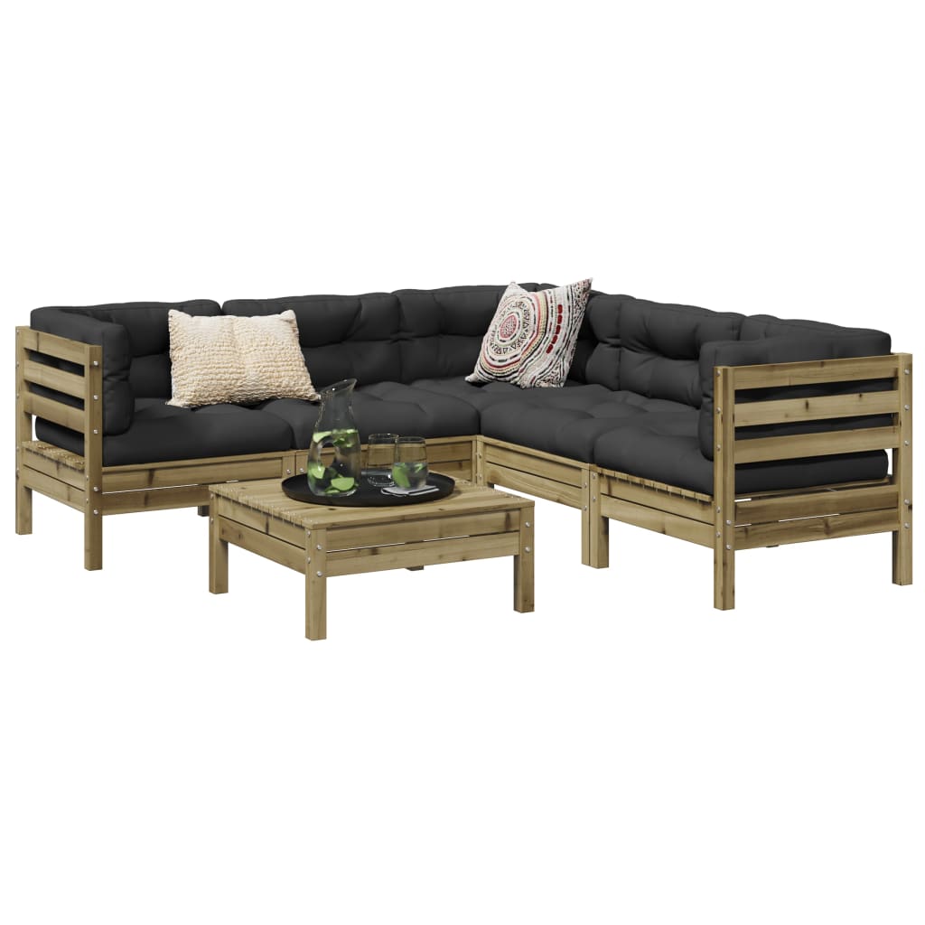 6-delige Loungeset met kussens geïmpregneerd grenenhout – afbeelding 1