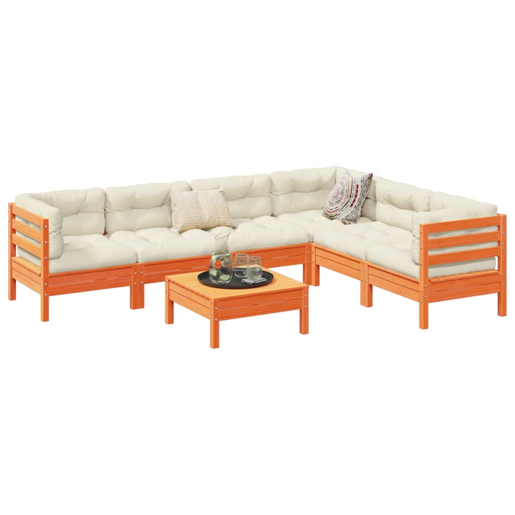 7-delige Loungeset met kussens massief grenenhout wasbruin – afbeelding 1