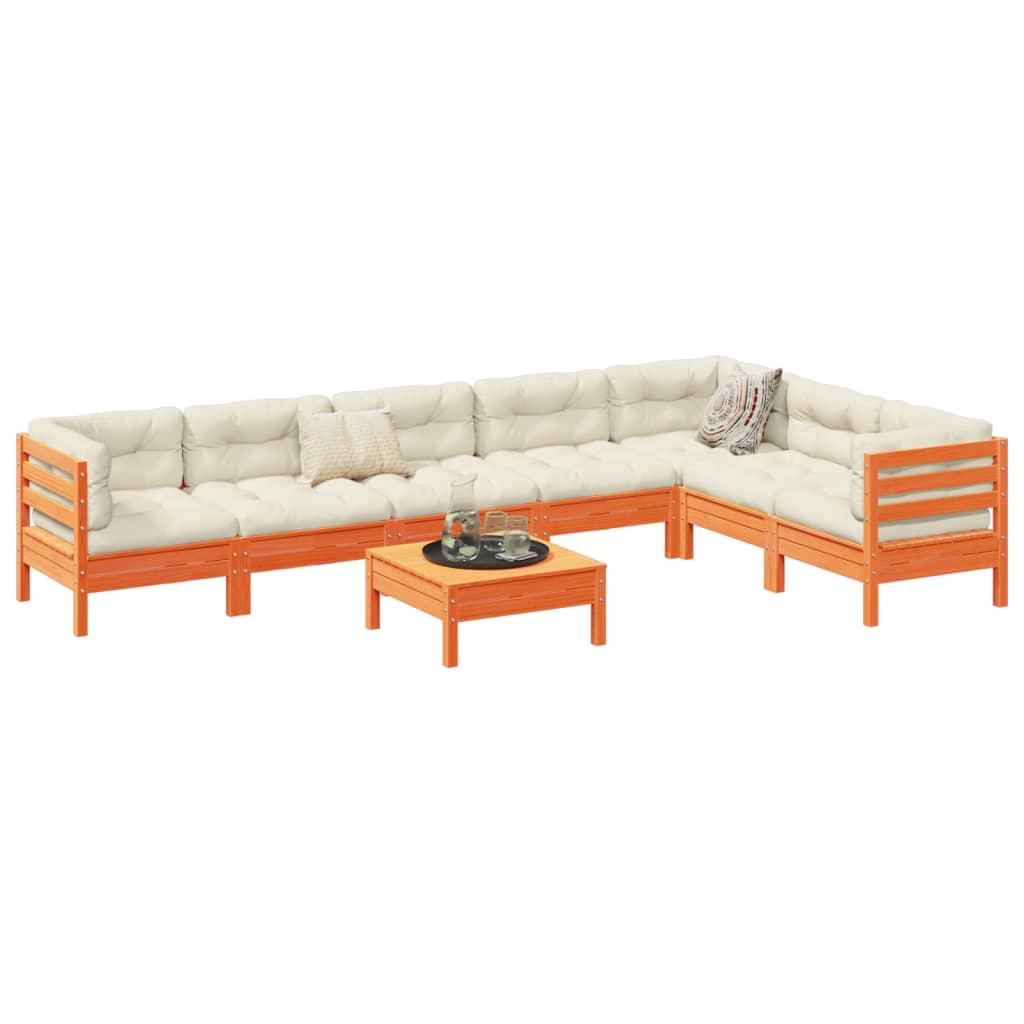8-delige Loungeset met kussens massief grenenhout wasbruin – afbeelding 1