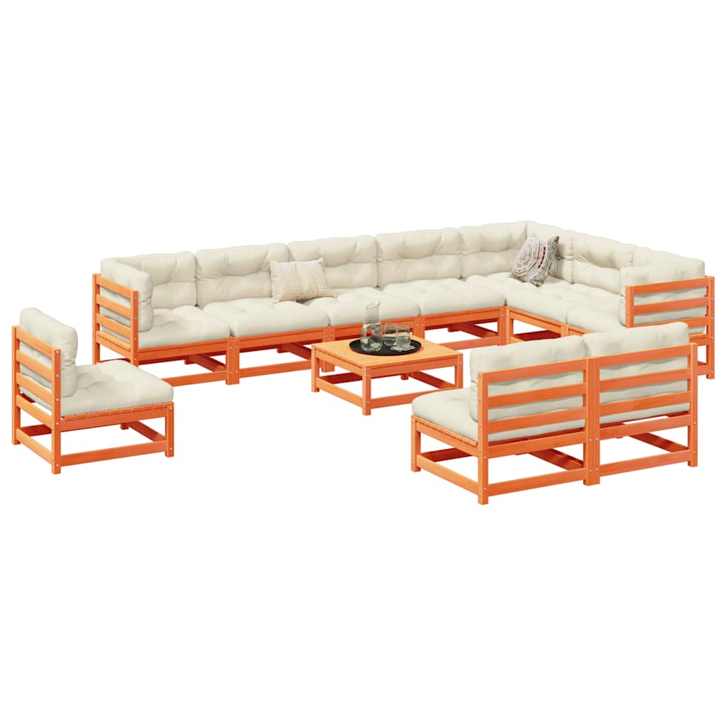 11-delige Loungeset massief grenenhout wasbruin – afbeelding 1