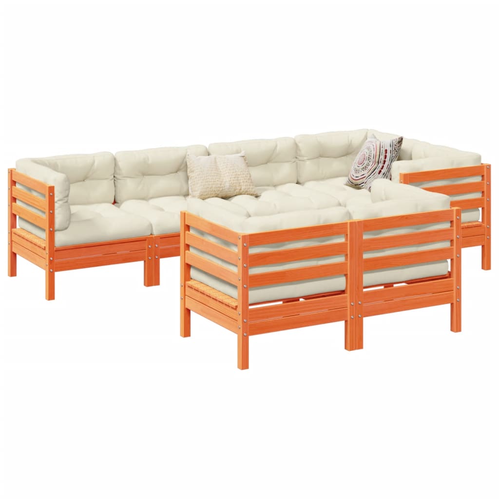 7-delige Loungeset met kussens massief grenenhout wasbruin – afbeelding 1