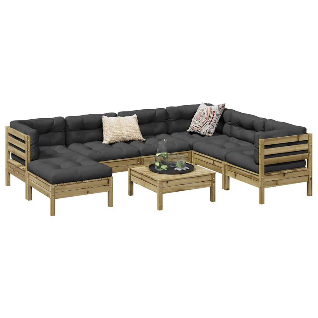 8-delige Loungeset met kussens geïmpregneerd grenenhout – afbeelding 1