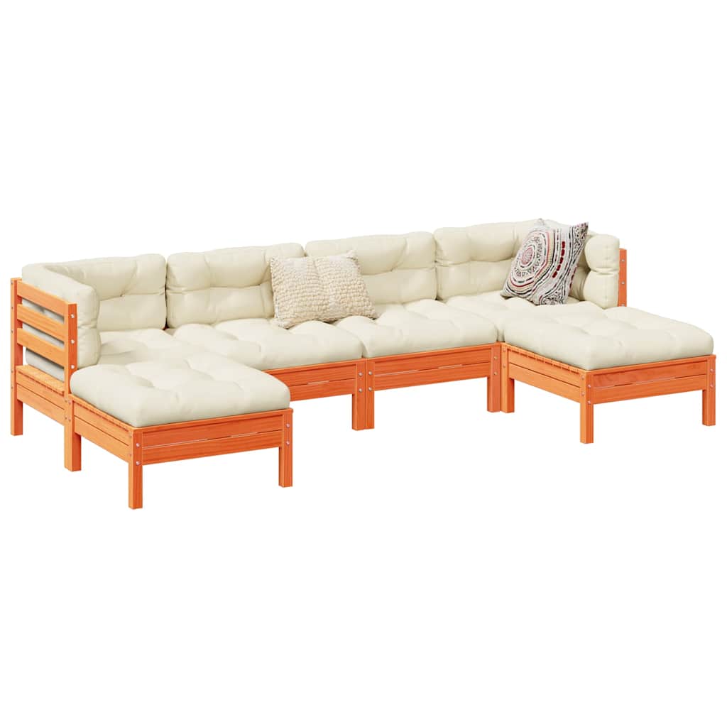 6-delige Loungeset met kussens massief grenenhout wasbruin – afbeelding 1