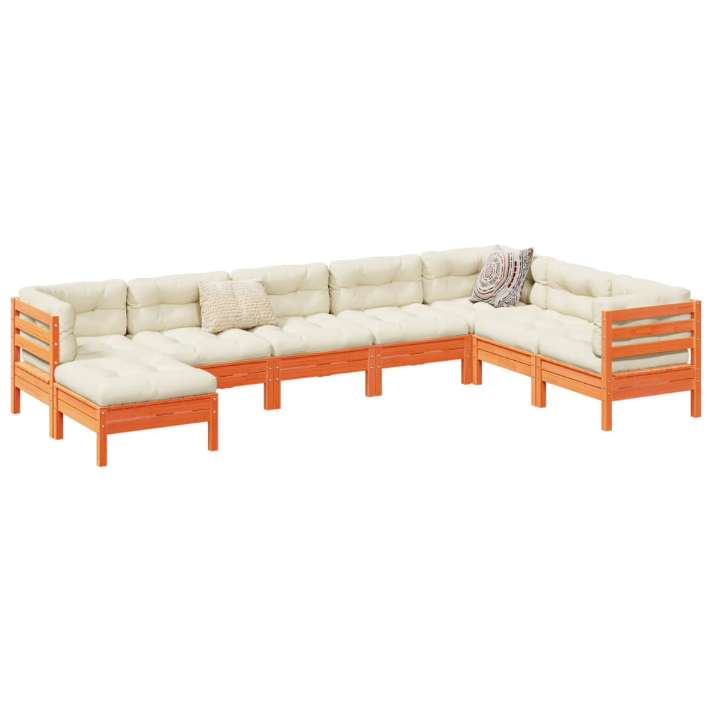 8-delige Loungeset met kussens massief grenenhout wasbruin – afbeelding 1