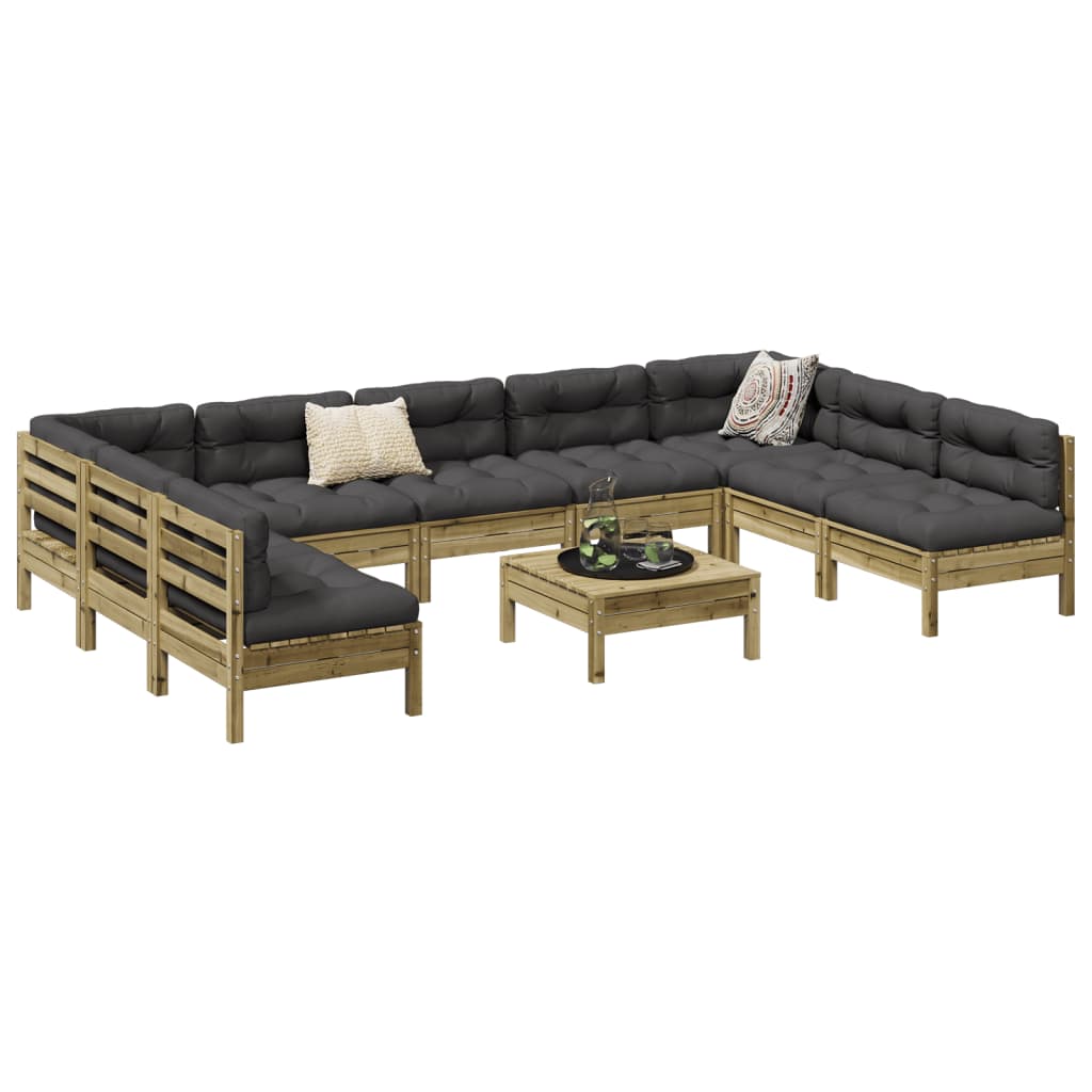 10-delige Loungeset met kussens geïmpregneerd grenenhout – afbeelding 1