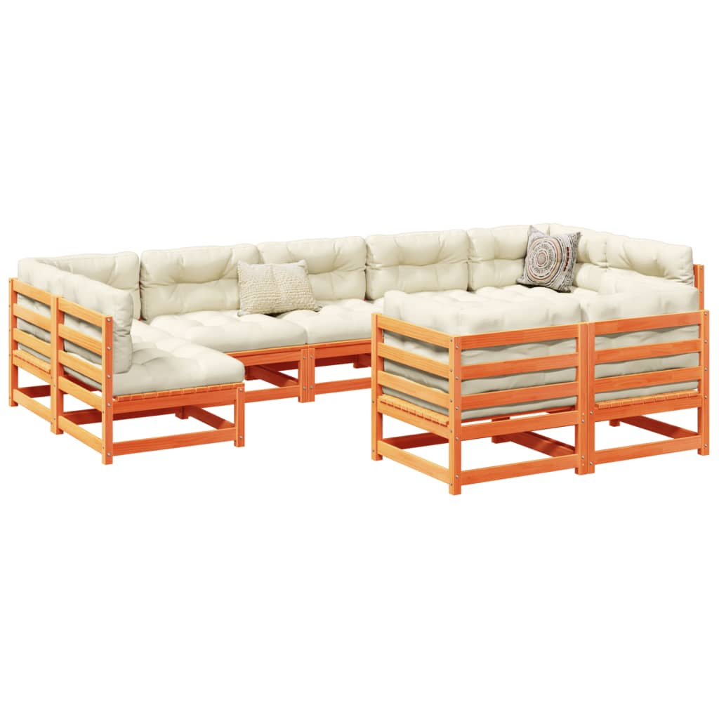9-delige Loungeset met kussens massief grenenhout wasbruin – afbeelding 1