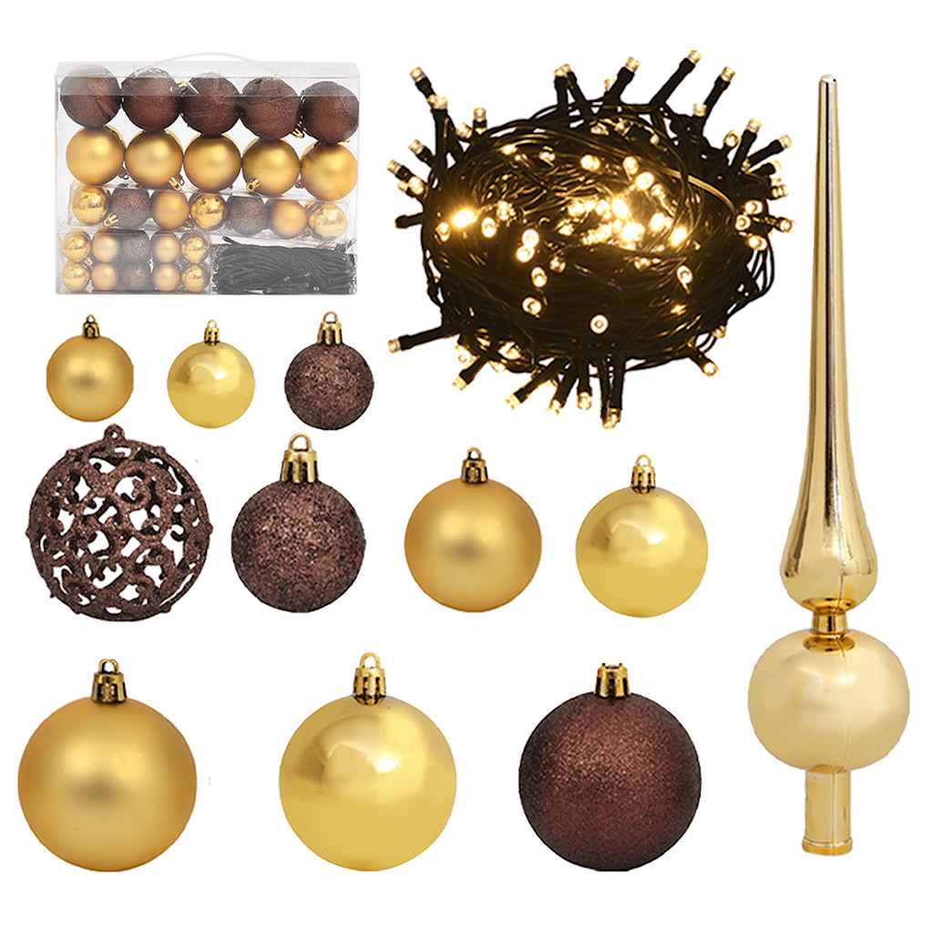 60-delige Kerstballenset met piek en 150 LED's goud en brons