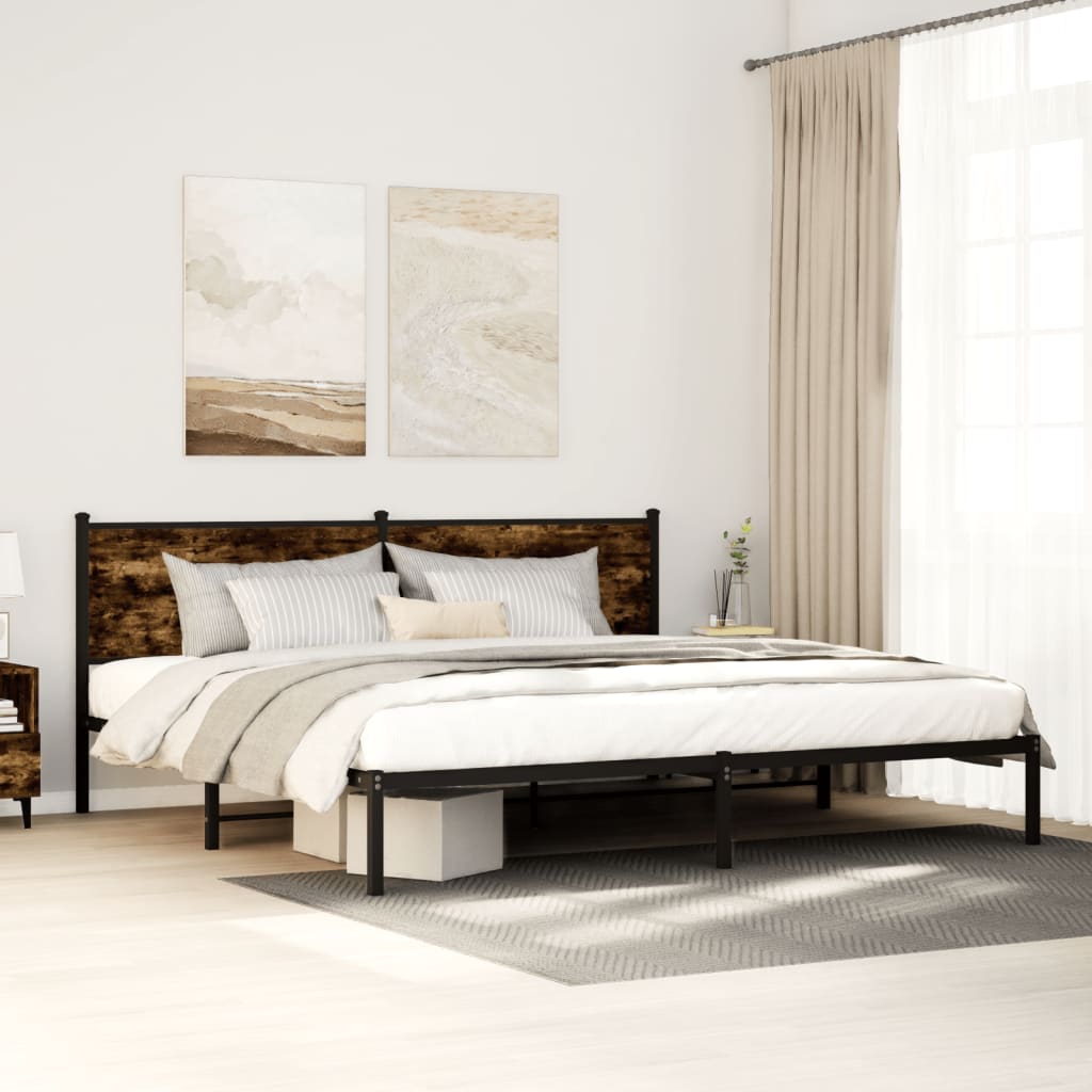Bedframe zonder matras metaal gerookt eikenkleurig 200x200 cm – afbeelding 1