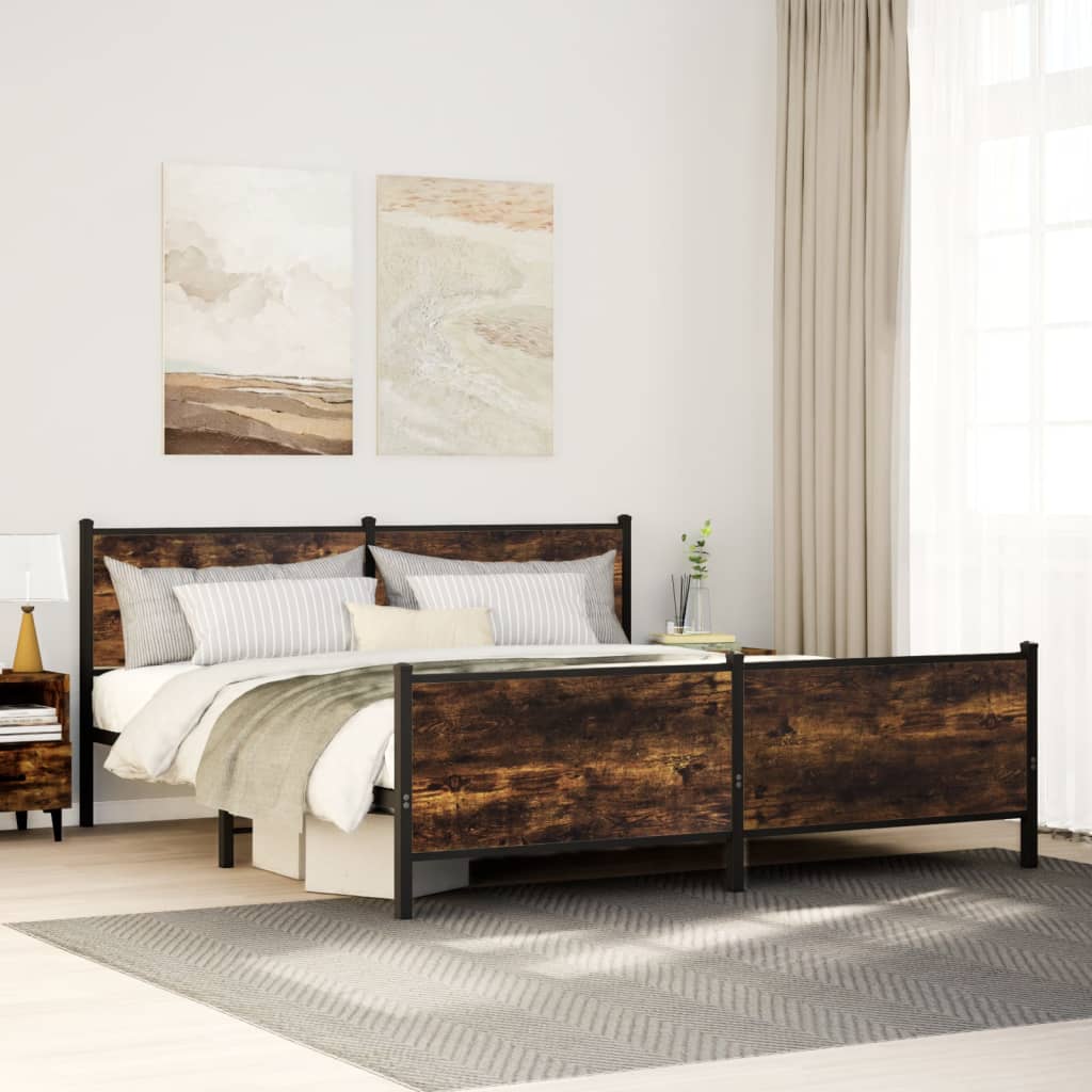 Bedframe zonder matras metaal gerookt eikenkleurig 183x213 cm – afbeelding 1