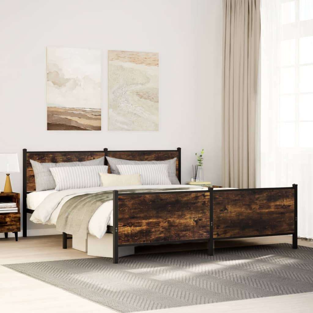 Bedframe zonder matras metaal gerookt eikenkleurig 200x200 cm – afbeelding 1