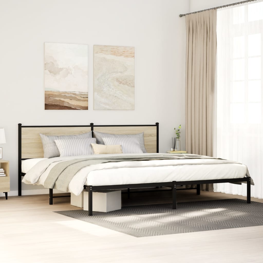 Bedframe zonder matras metaal sonoma eikenkleur 200x200 cm – afbeelding 1