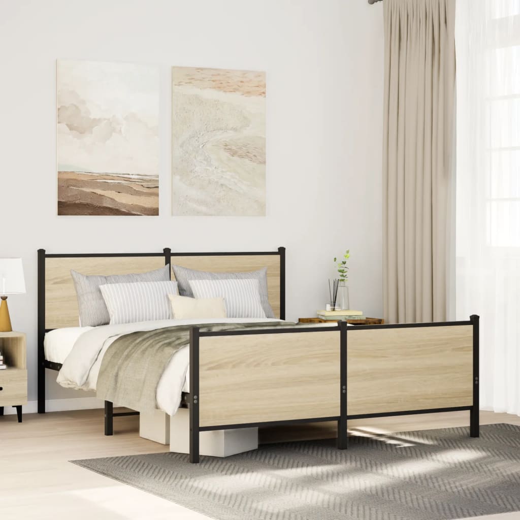 Bedframe zonder matras metaal sonoma eikenkleurig 140x200 cm – afbeelding 1