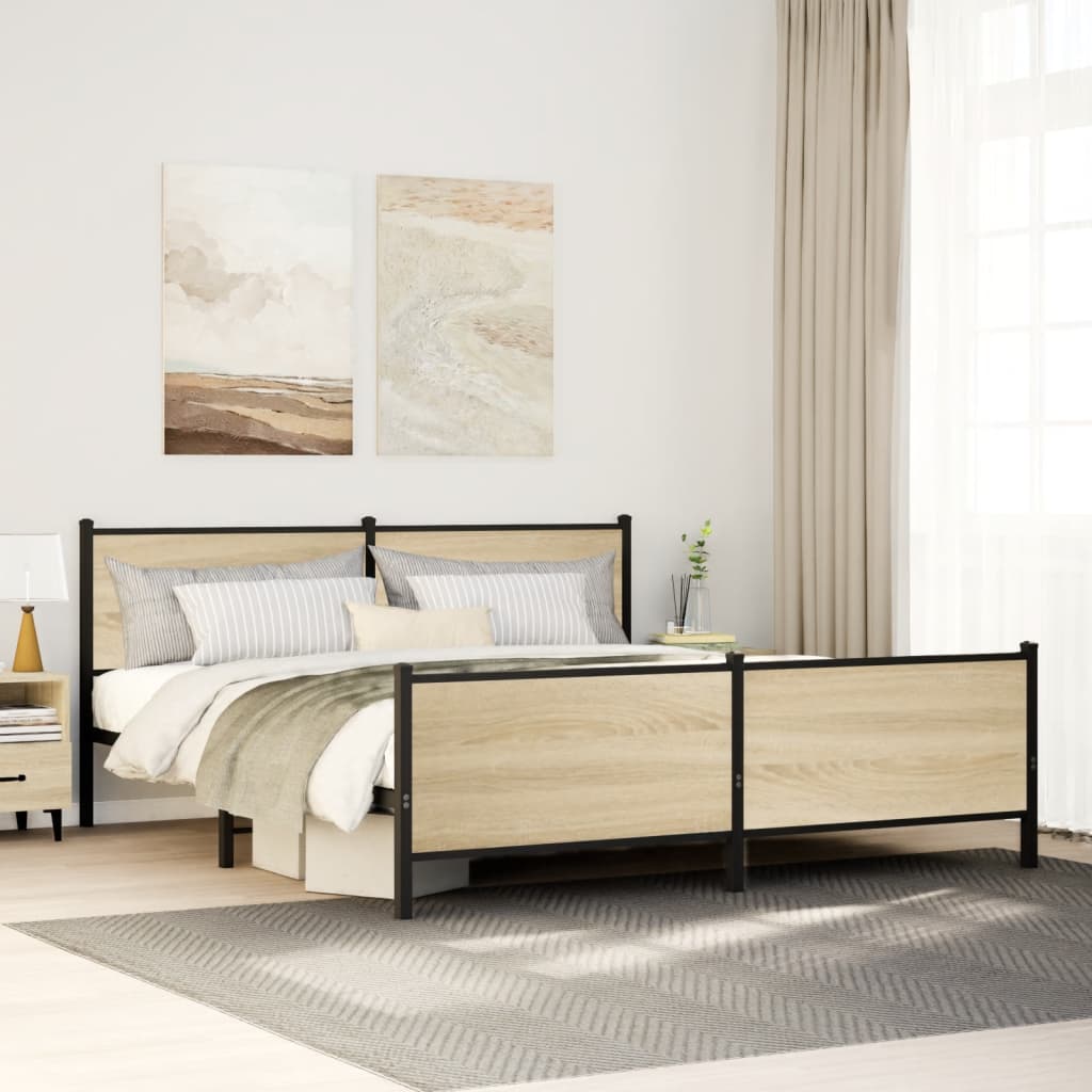 Bedframe zonder matras metaal sonoma eikenkleurig 183x213 cm – afbeelding 1