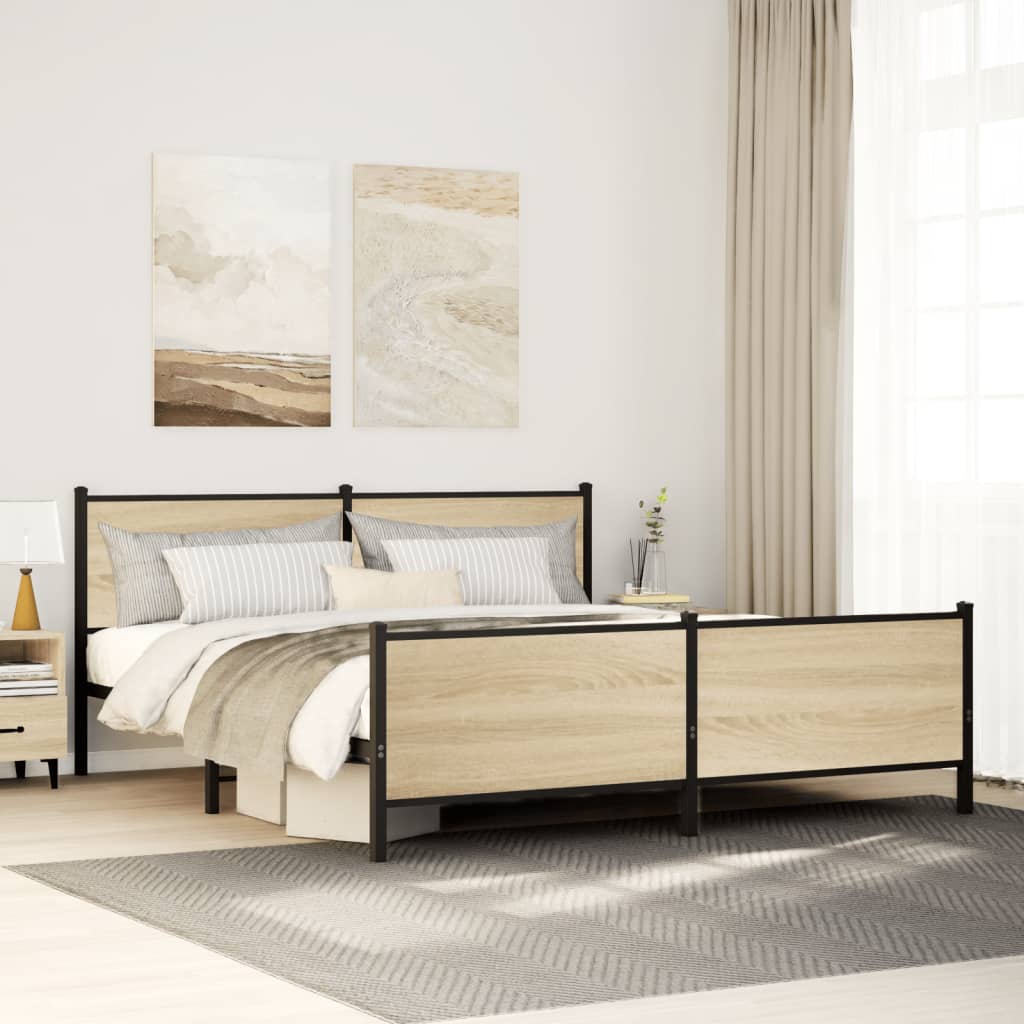 Bedframe zonder matras metaal sonoma eikenkleur 200x200 cm – afbeelding 1