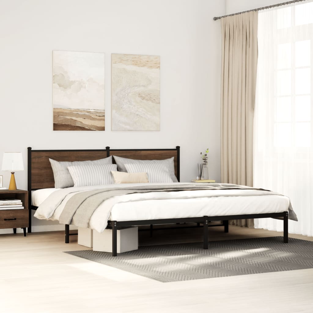Bedframe zonder matras metaal bruin eikenkleurig 200x200 cm – afbeelding 1