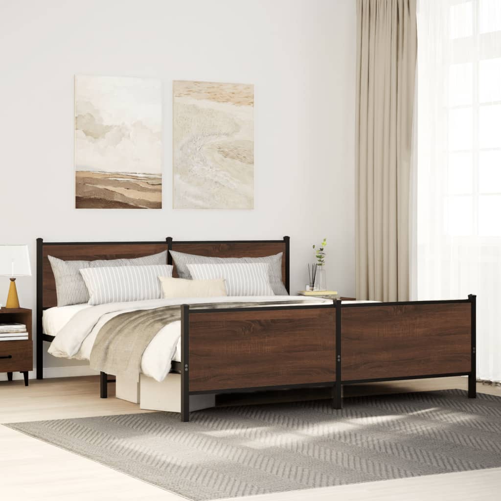 Bedframe zonder matras metaal bruin eikenkleur 183x213 cm – afbeelding 1