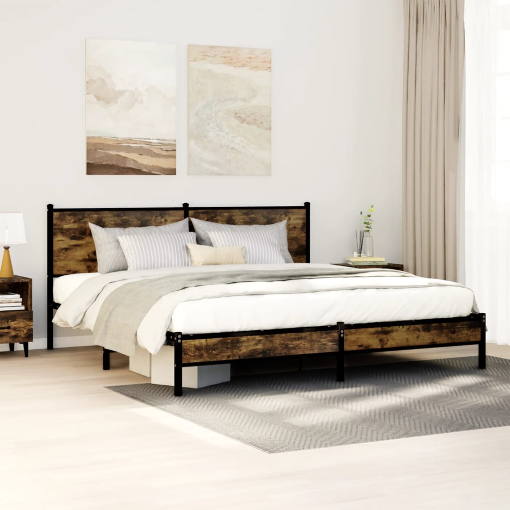 Bedframe zonder matras metaal gerookt eikenkleurig 180x200 cm – afbeelding 1