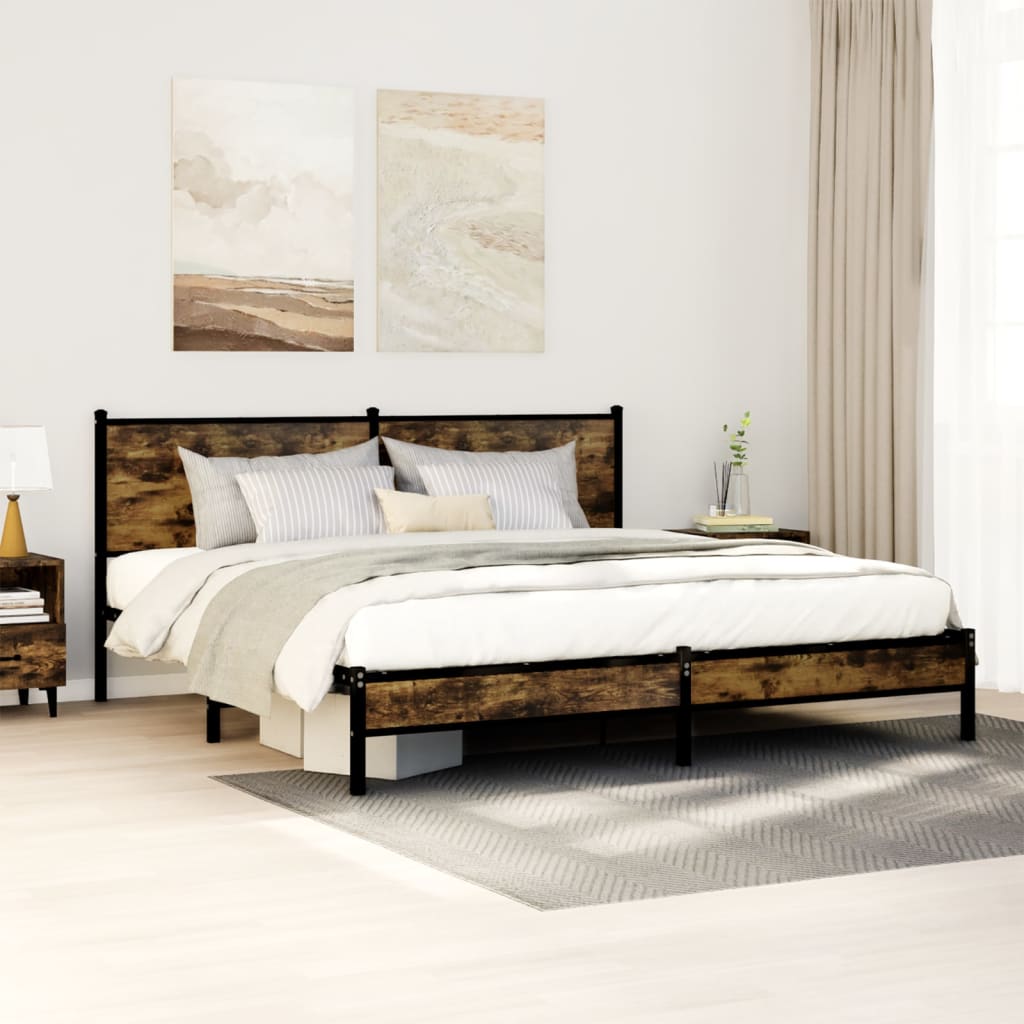 Bedframe zonder matras metaal gerookt eikenkleurig 183x213 cm – afbeelding 1