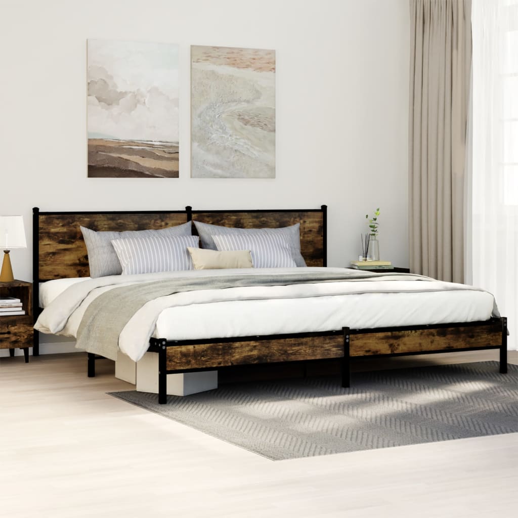 Bedframe zonder matras metaal gerookt eikenkleurig 193x203 cm – afbeelding 1