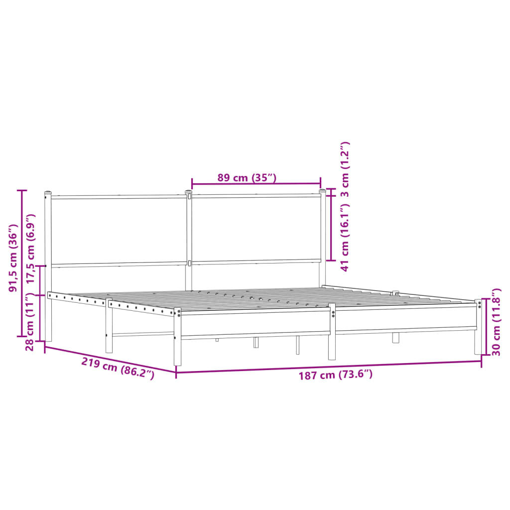 Bedframe zonder matras metaal gerookt eikenkleurig 183x213 cm – afbeelding 10