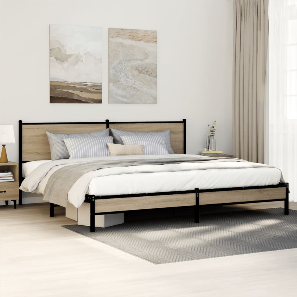 Bedframe zonder matras metaal sonoma eikenkleur 200x200 cm – afbeelding 1