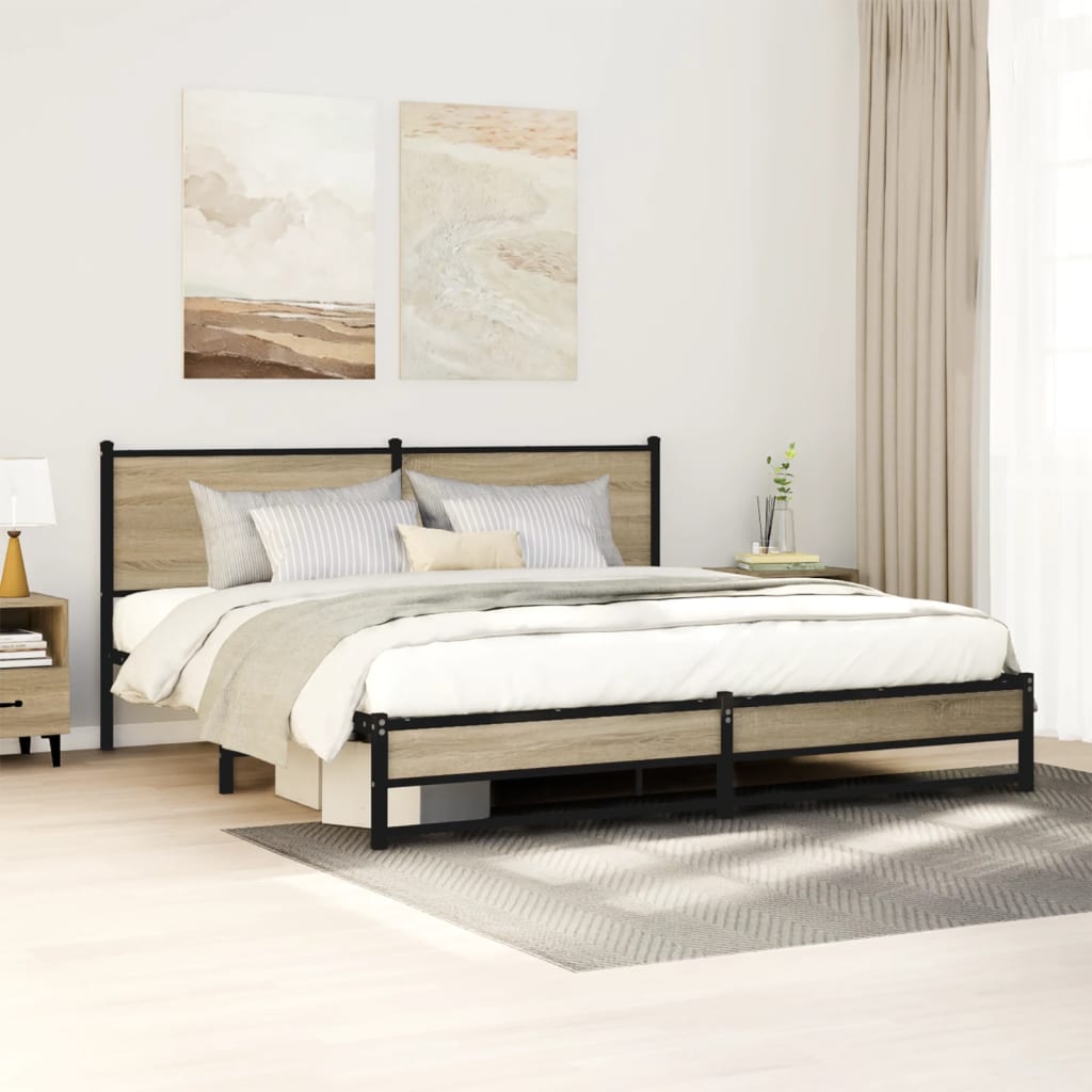 Bedframe zonder matras metaal sonoma eikenkleurig 180x200 cm – afbeelding 1