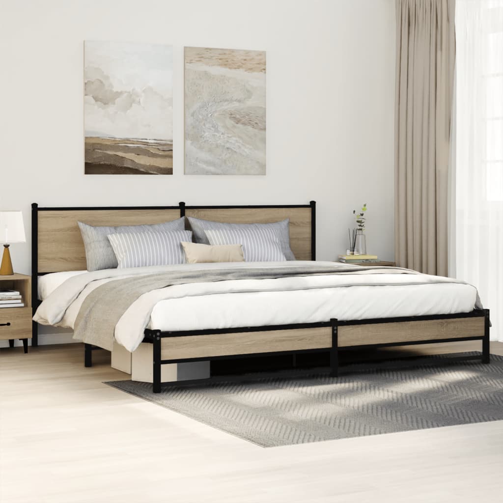 Bedframe zonder matras metaal sonoma eikenkleurig 193x203 cm – afbeelding 1