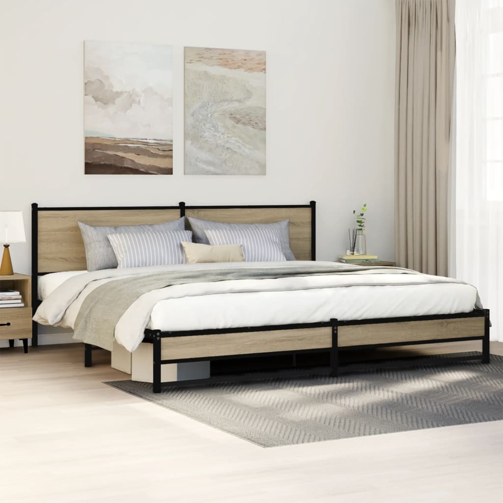 Bedframe zonder matras metaal sonoma eikenkleur 200x200 cm – afbeelding 1