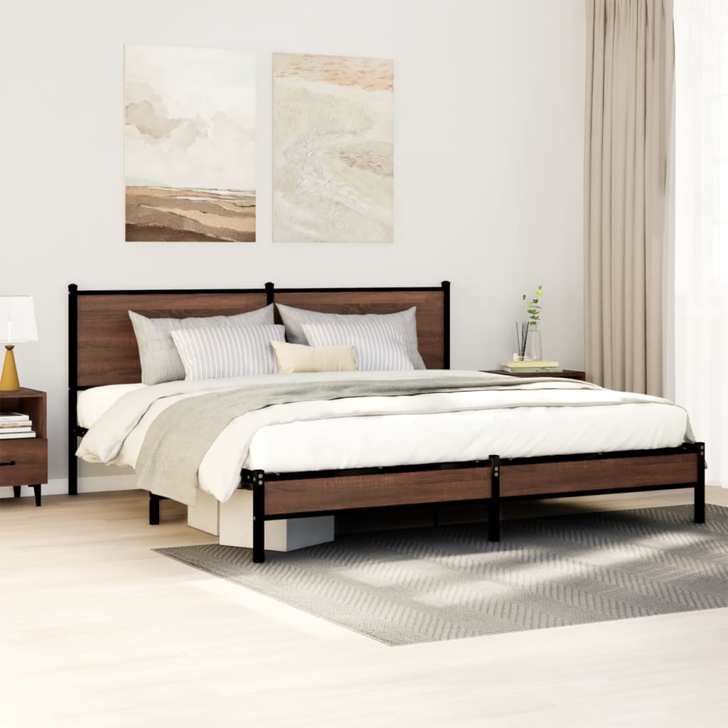 Bedframe zonder matras metaal bruin eikenkleur 183x213 cm – afbeelding 1