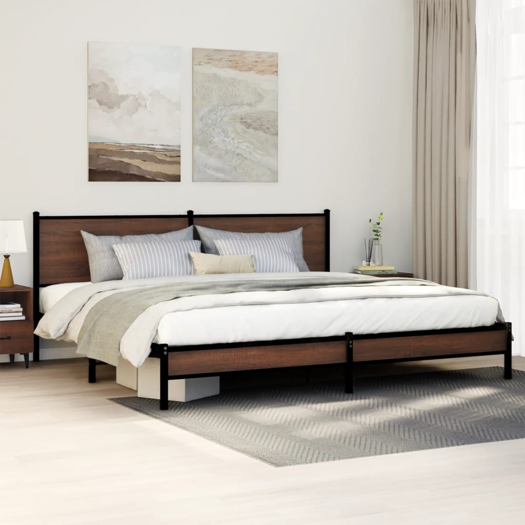 Bedframe zonder matras metaal bruin eikenkleur 193x203 cm – afbeelding 1