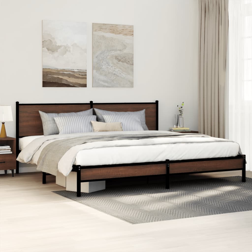 Bedframe zonder matras metaal bruin eikenkleurig 200x200 cm – afbeelding 1