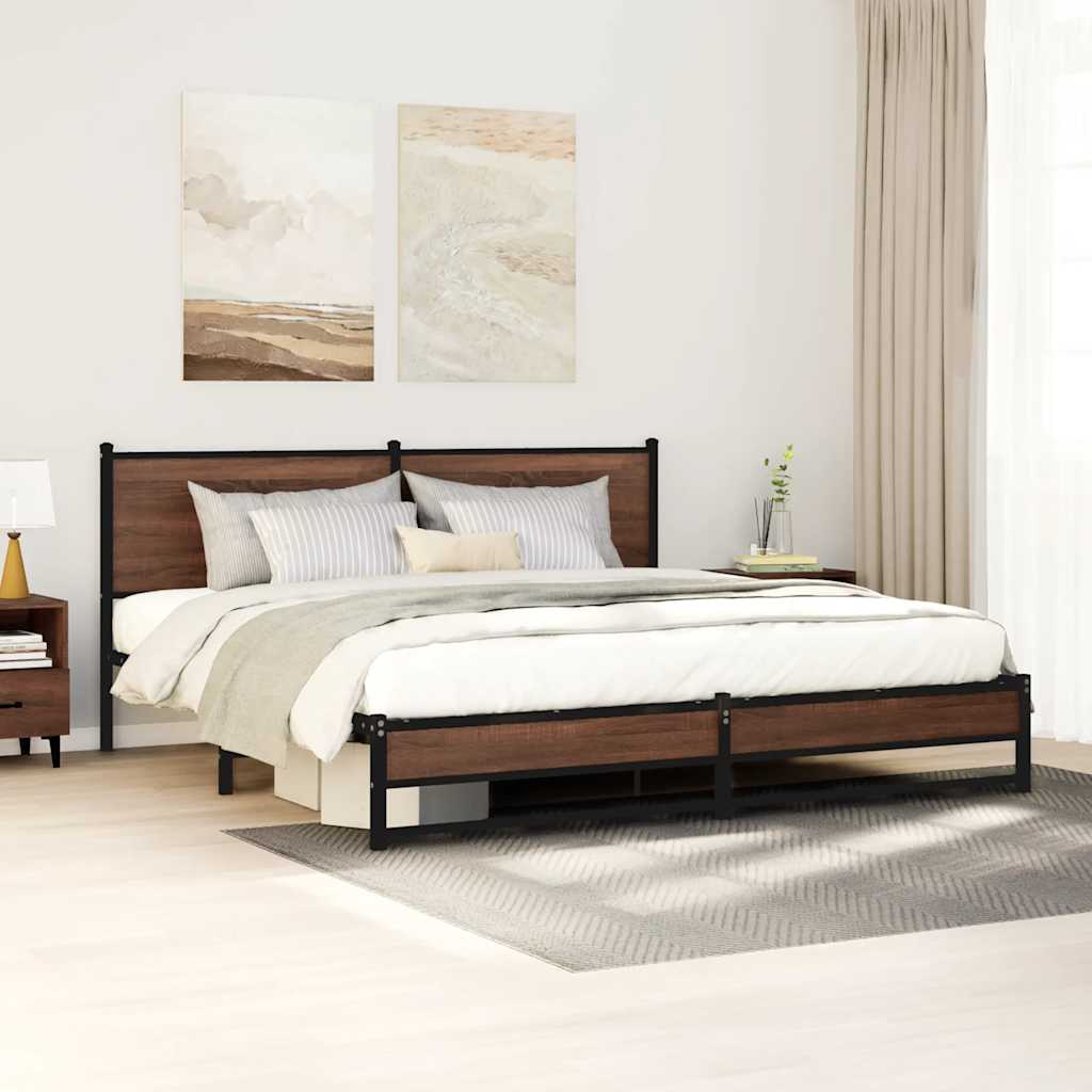 Bedframe zonder matras metaal bruin eikenkleur 180x200 cm – afbeelding 1
