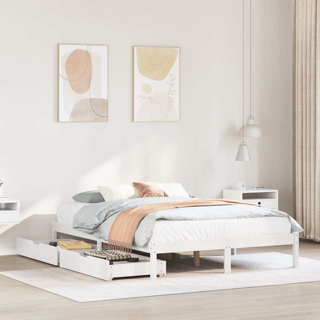 Bedframe zonder matras massief grenenhout wit 140x200 cm – afbeelding 1