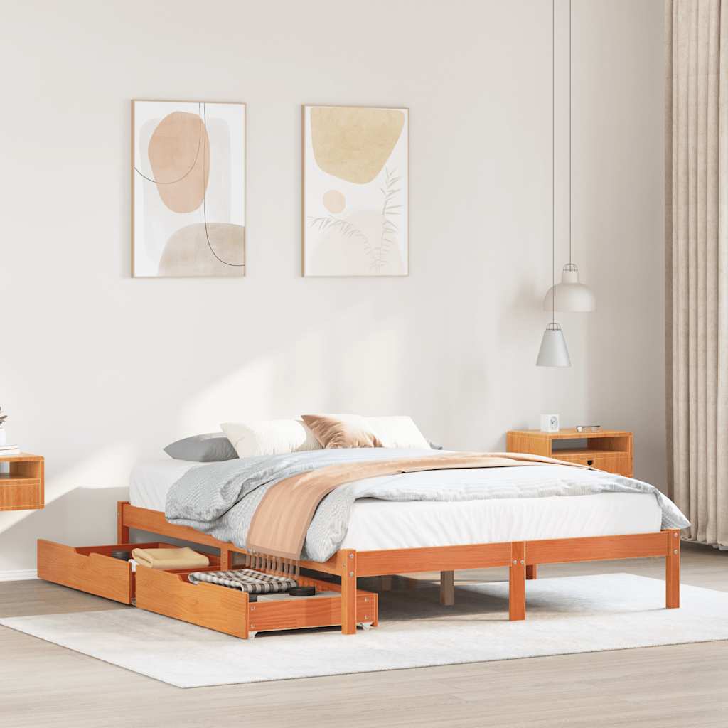 Bedframe zonder matras massief grenenhout wasbruin 160x200 cm – afbeelding 1