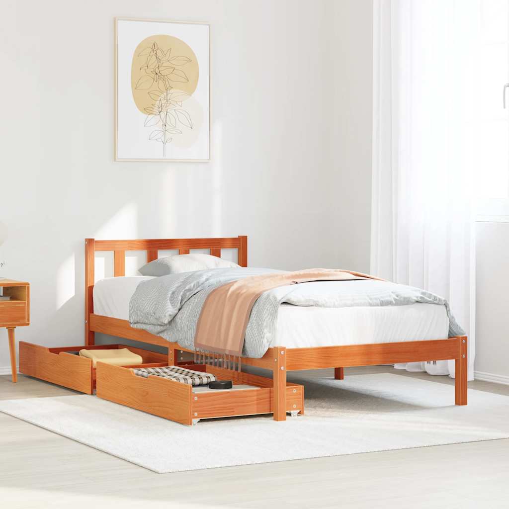 Bedframe zonder matras massief grenenhout wasbruin 100x200 cm – afbeelding 1