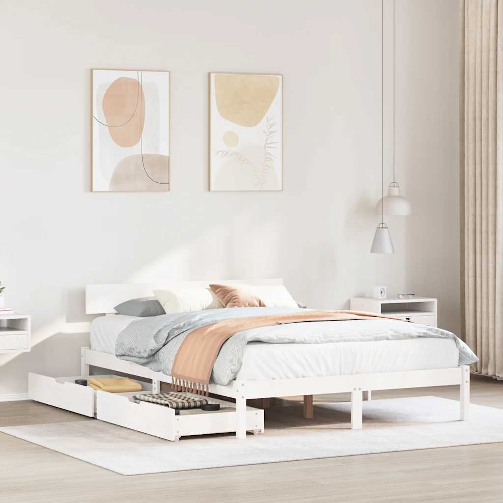 Bedframe zonder matras massief grenenhout wit 120x190 cm – afbeelding 1