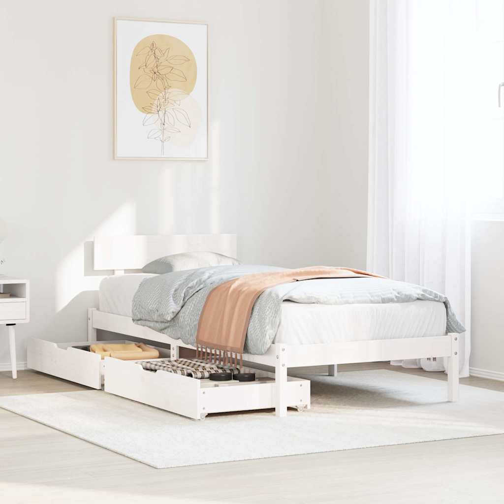 Bedframe zonder matras massief grenenhout wit 90x200 cm