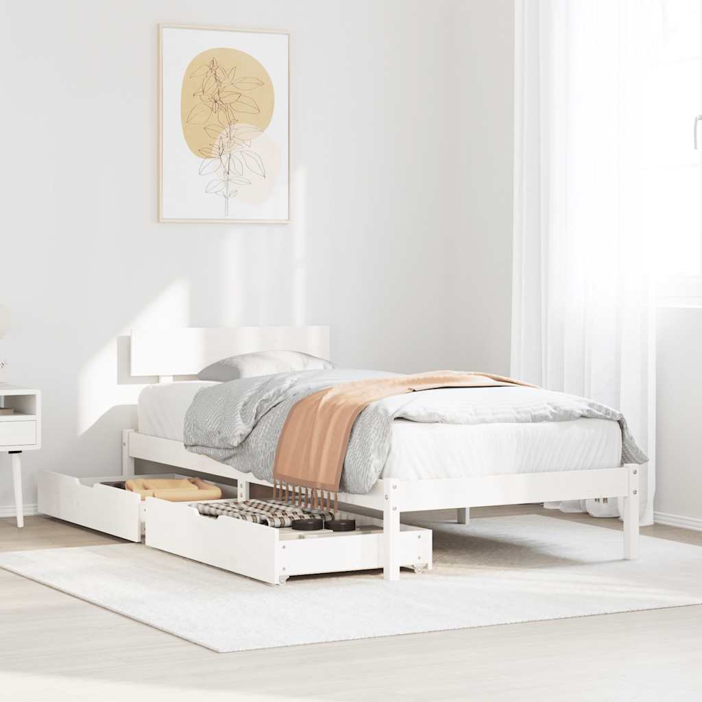Bedframe zonder matras massief grenenhout wit 140x200 cm – afbeelding 1